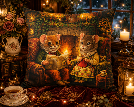 VELVET CUSHION "An Evening by the Hearth with Sebastian and Isabella"