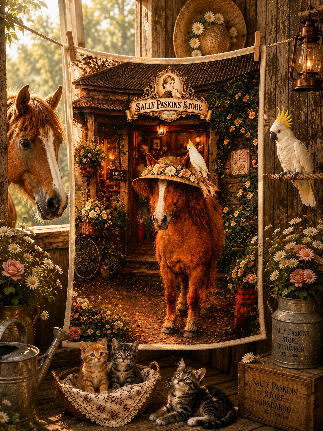 HAND TOWEL "Daisy and Cecil's Morning Stroll"
