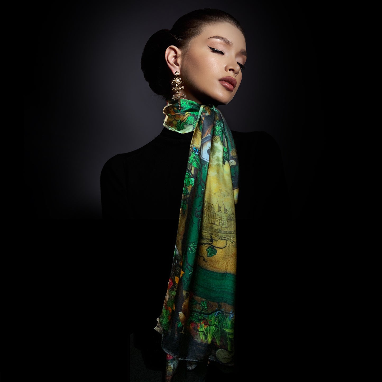 SILK SATIN SCARF  "Morning Time"