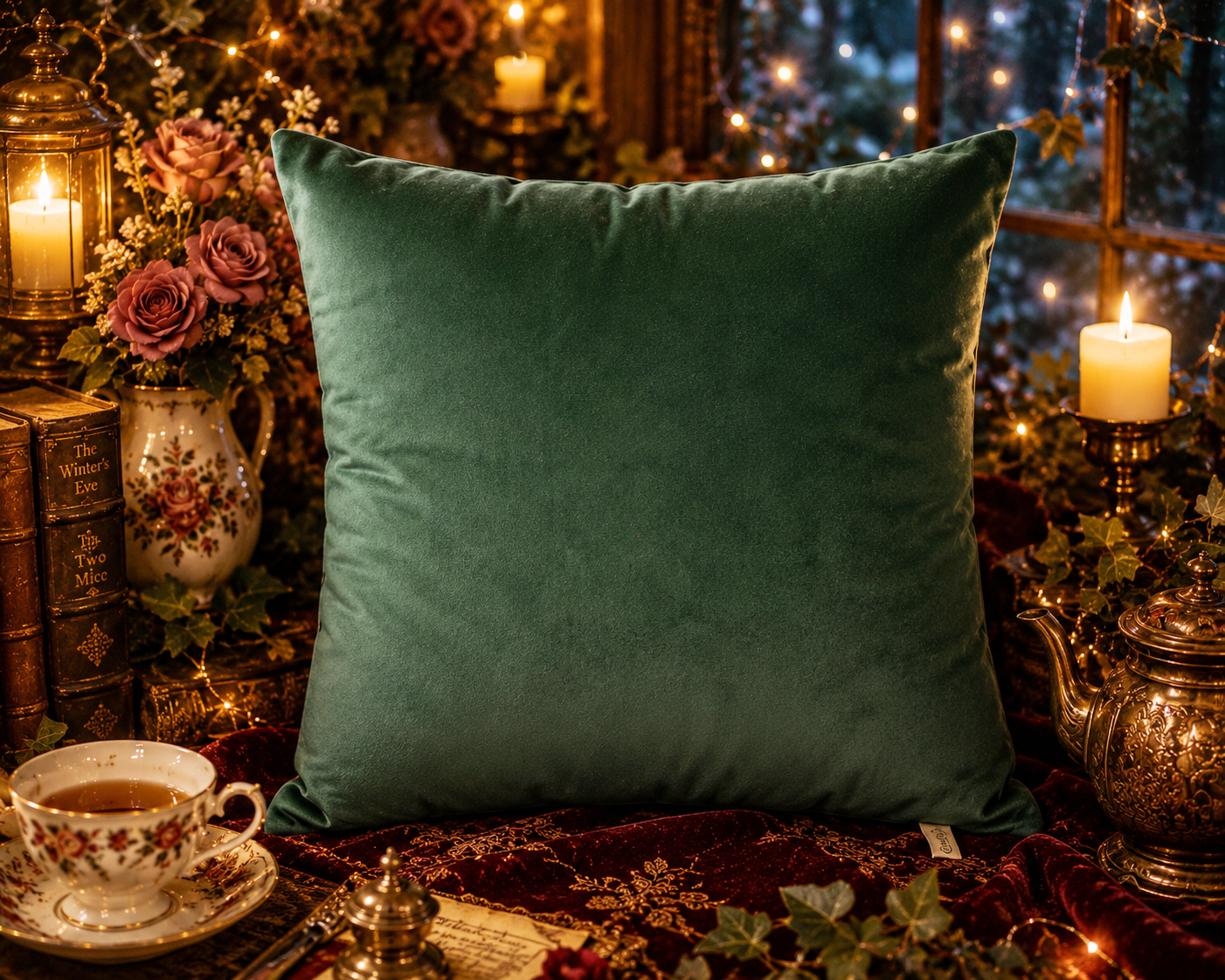 VELVET CUSHION "An Evening by the Hearth with Sebastian and Isabell"