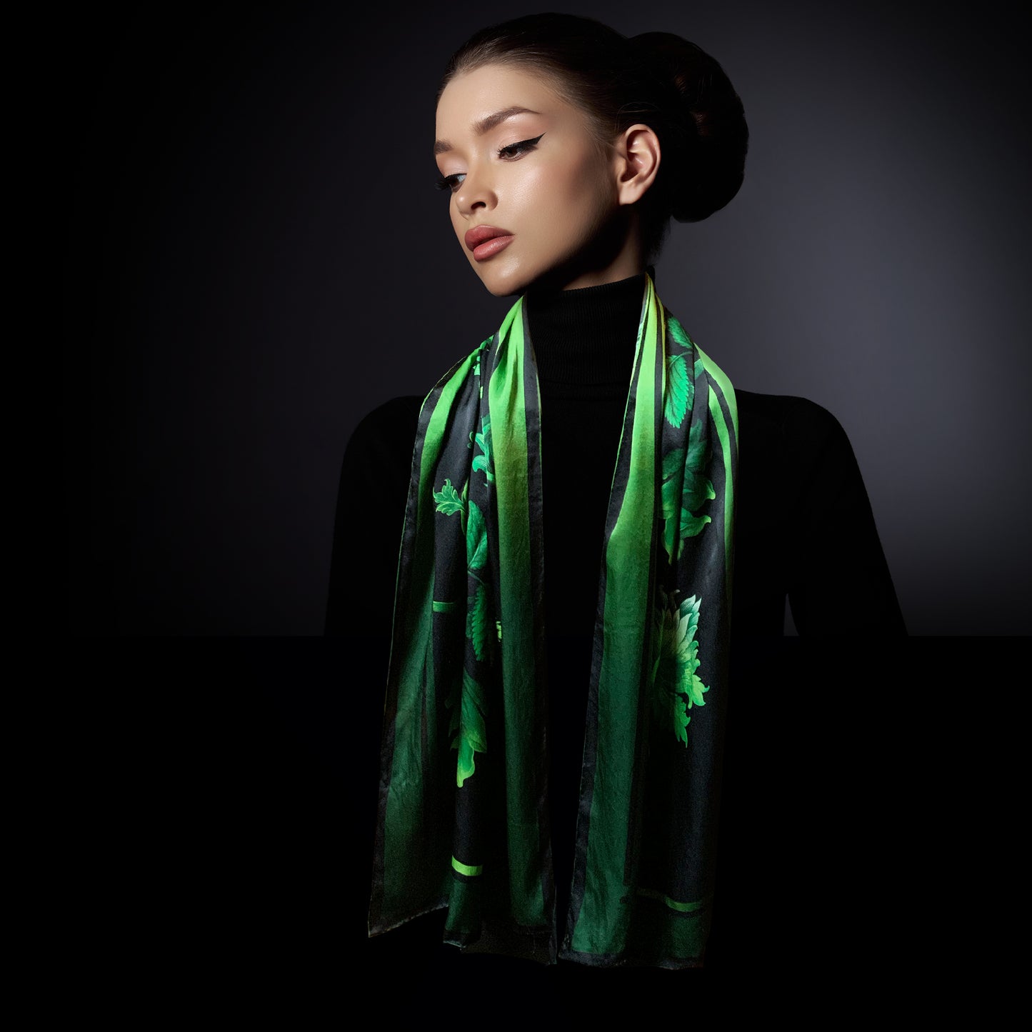 SILK SATIN SCARF "Greensleaves"